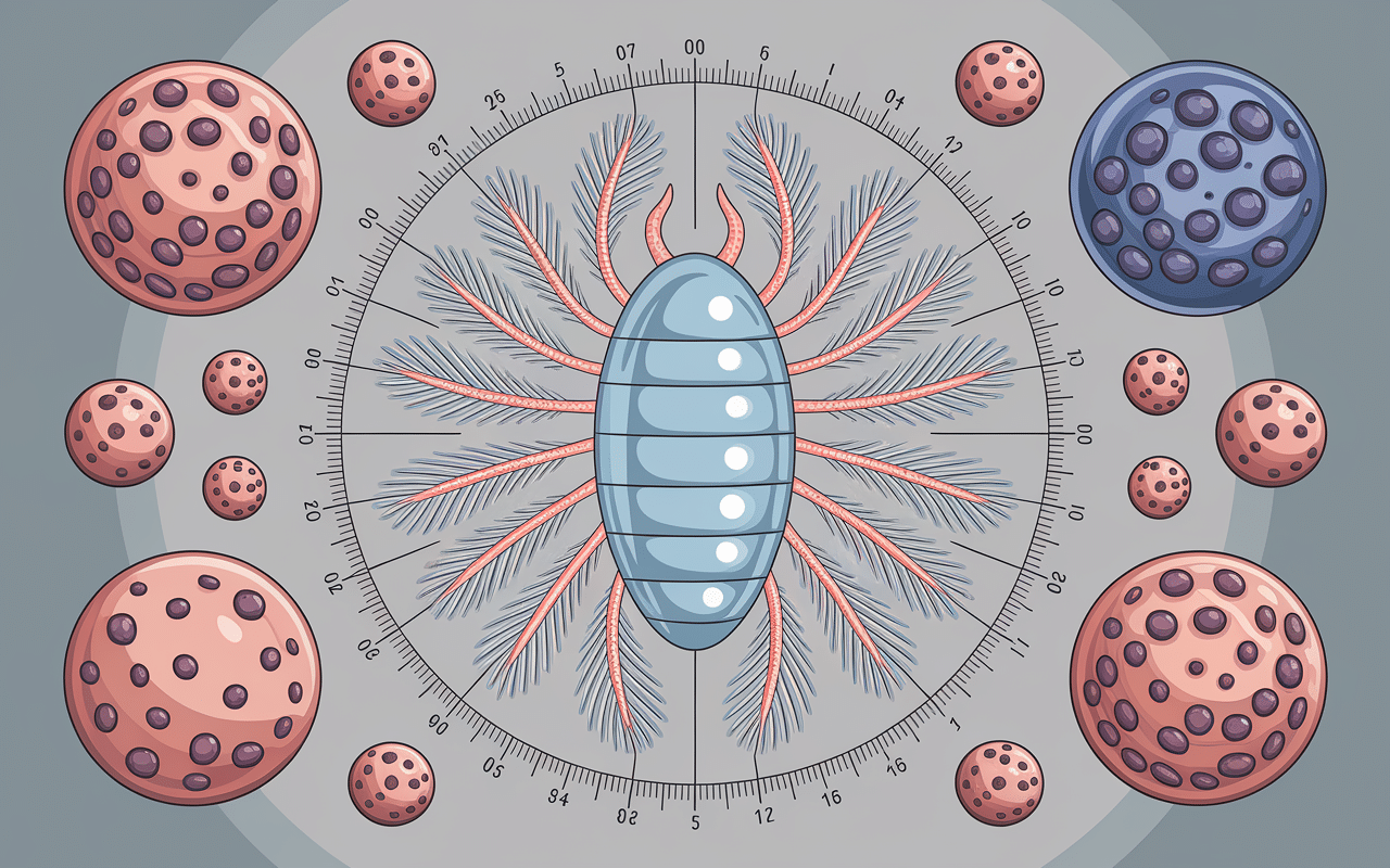 acariens mites de poussiere agrandis avec peau morte