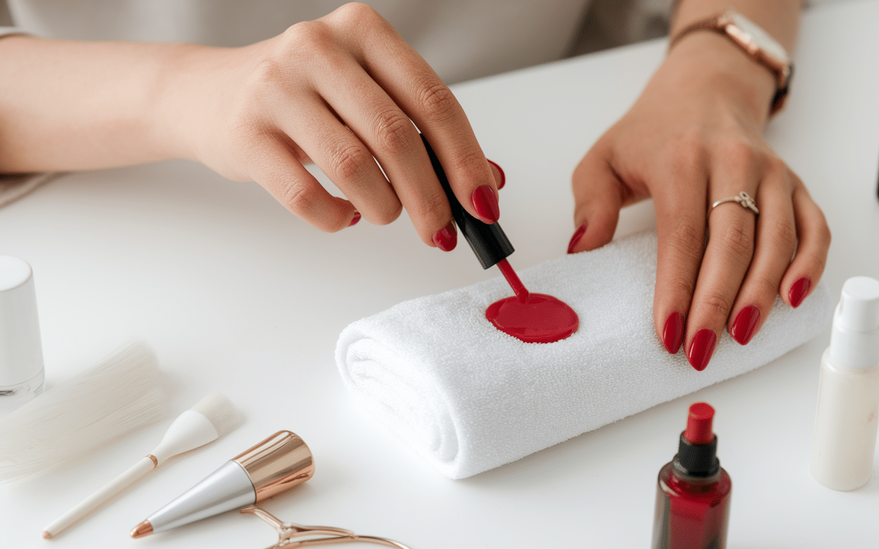 Application acetone ongle sur ongle verni avec coton