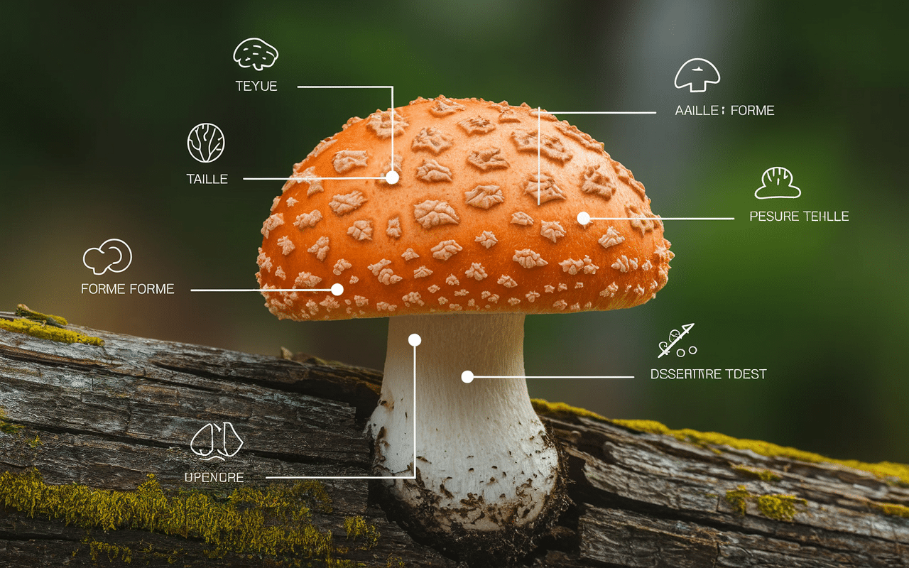 Guide identification champignon orange sur bois mort loupe
