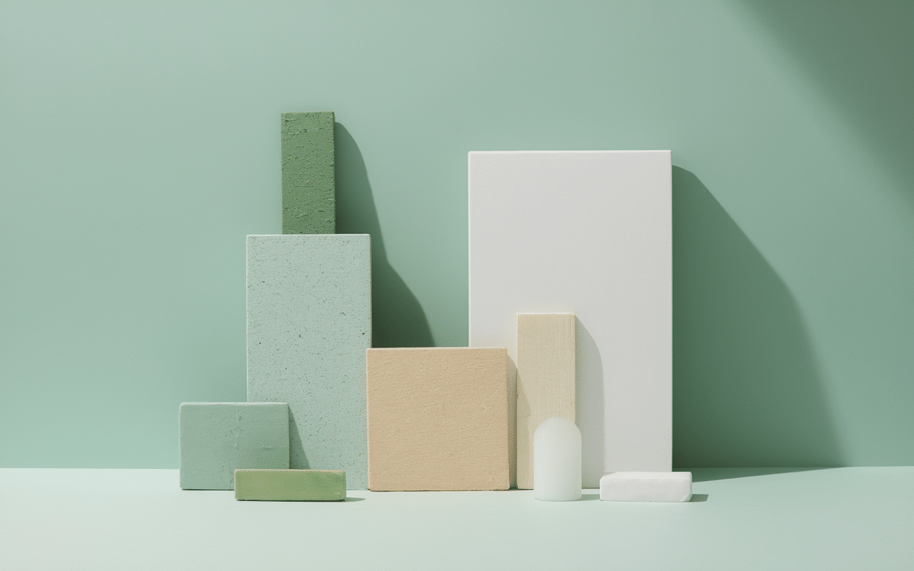 Echantillons tissus couleur complémentaire vert d'eau blanc beige ecru