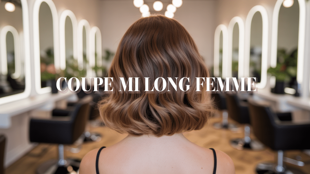 Femme avec coupe mi long femme ondulée salon moderne