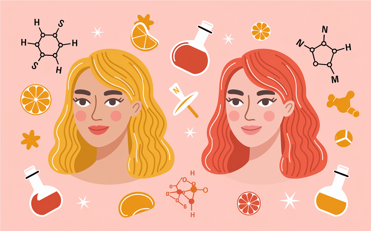 Effet bétadine sur cheveux colorés blond virant rose orange