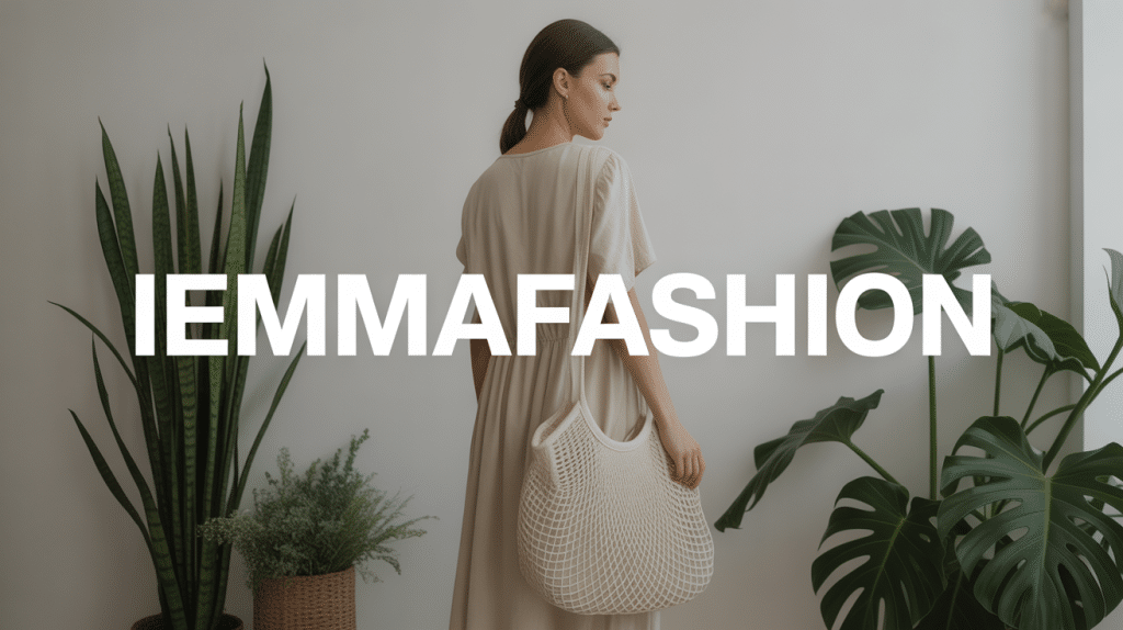 femme avec robe fluide beige sac toile iemmafashion