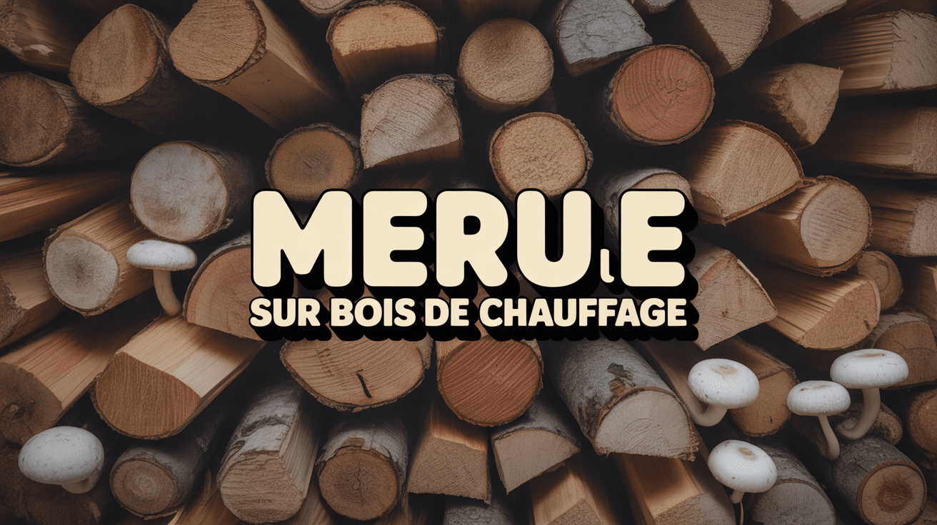 bûches de bois de chauffage avec filaments blancs de mérule