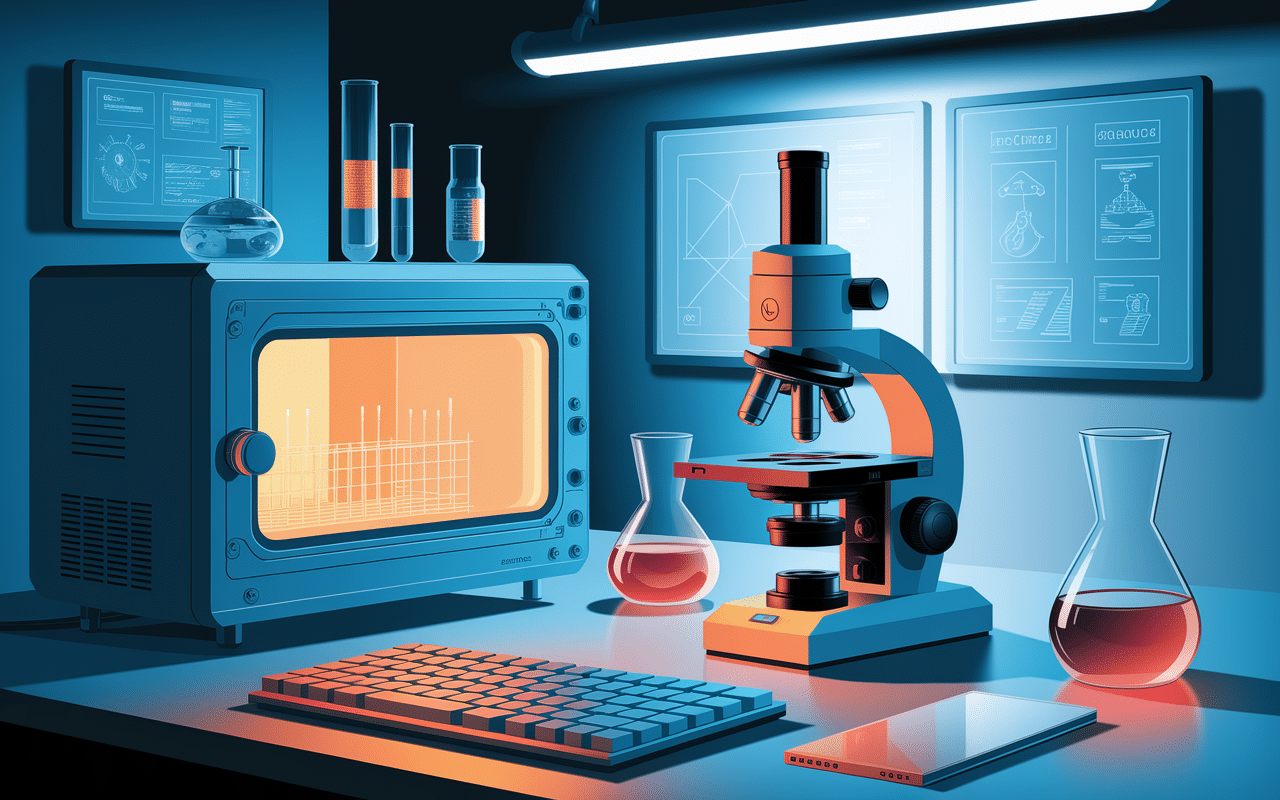 incubateur microscope instruments precision seringue composants ecran interface haute technologie