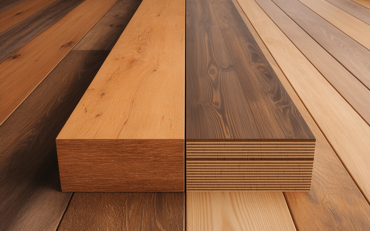 comparaison parquet en point de hongrie massif et contrecollé vue section