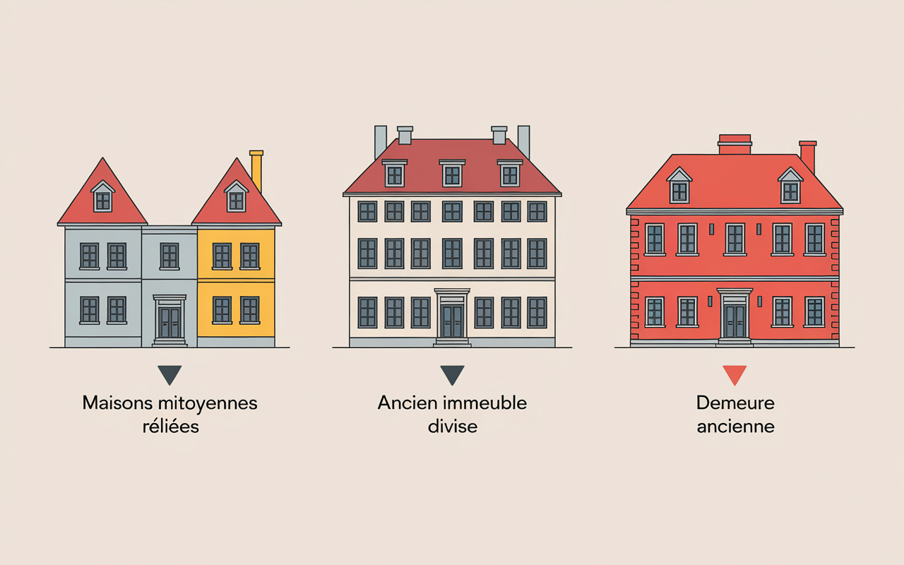 Schema toiture commune sans copropriete avec types batiments