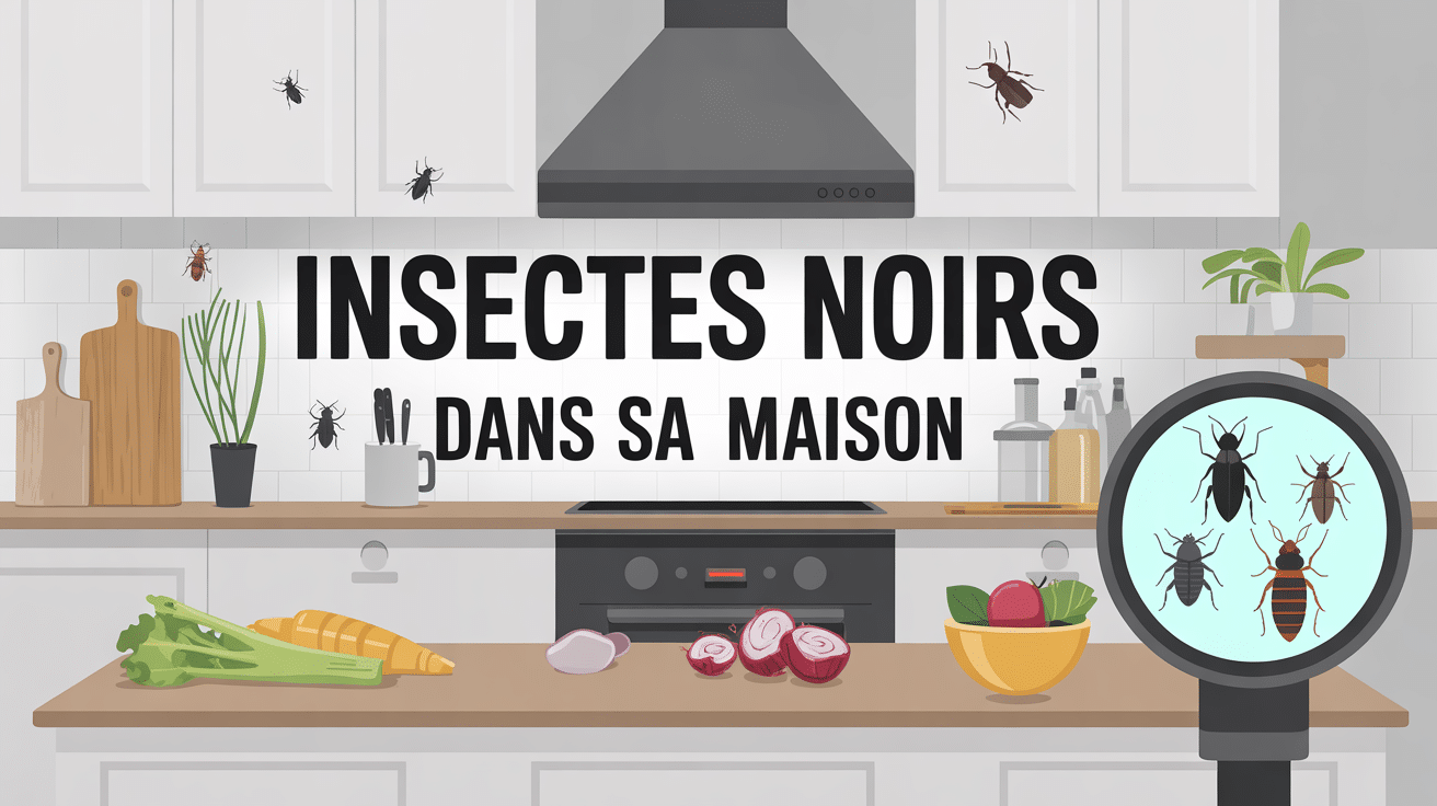 insectes noirs dans la cuisine avec loupe