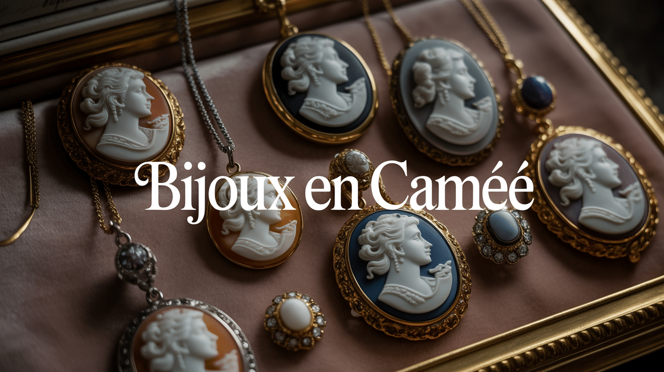 Display de bijoux en camée sur velours