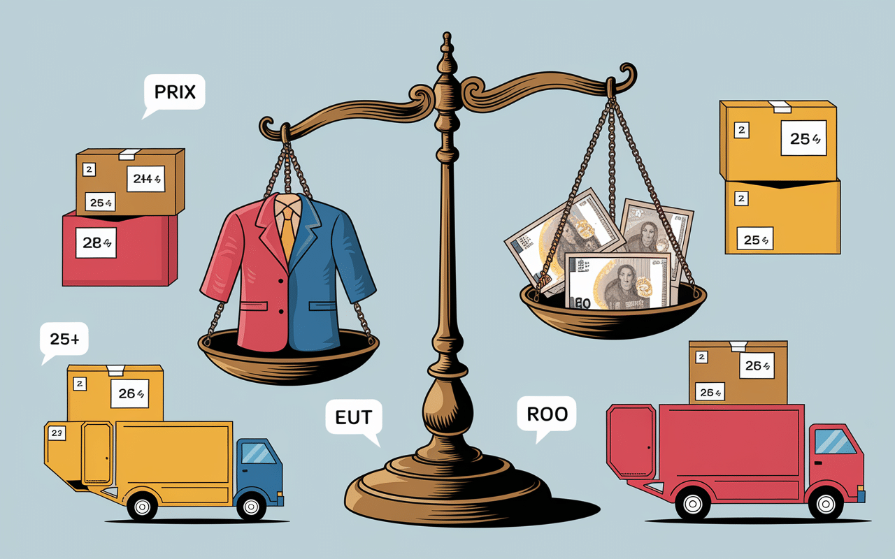 Balance avec vêtements et colis pour frais de port