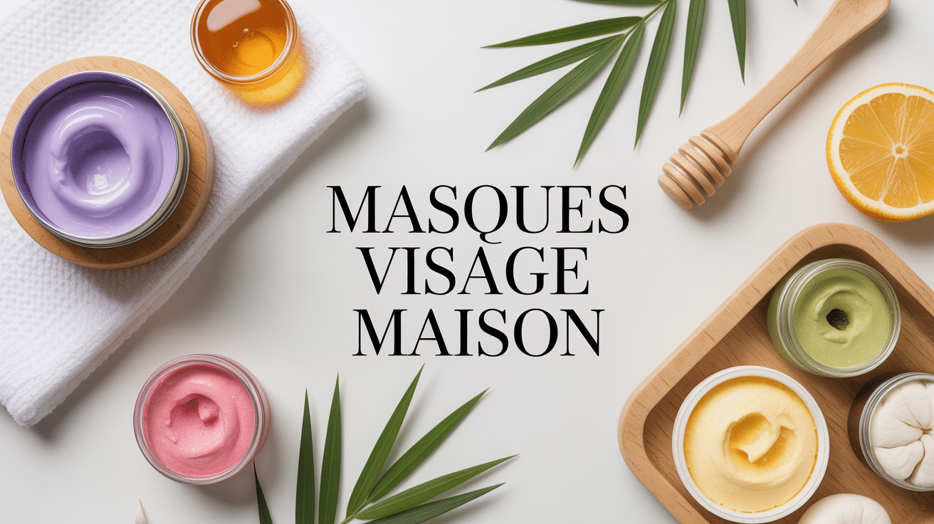 Composition zen de masques visage maison avec ingrédients frais.