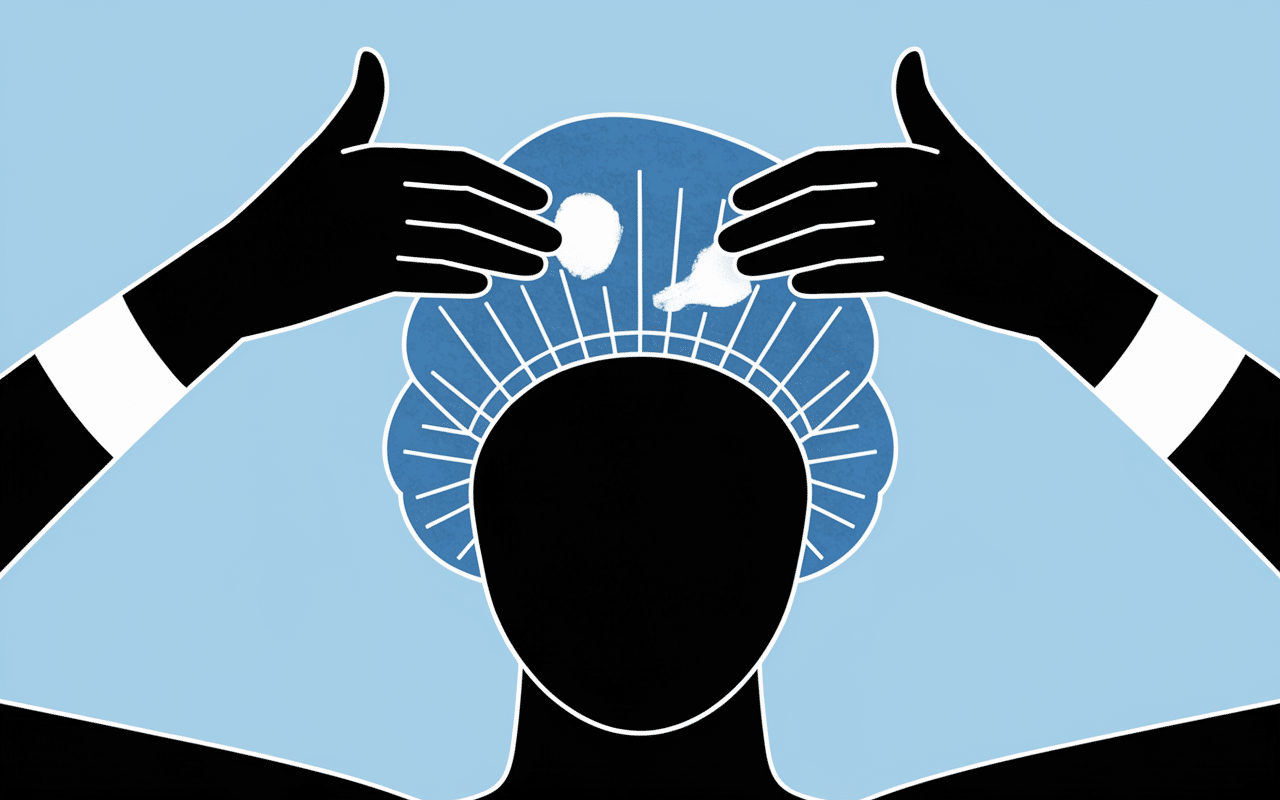 Silhouette avec bonnet et crème protectrice cheveux blancs