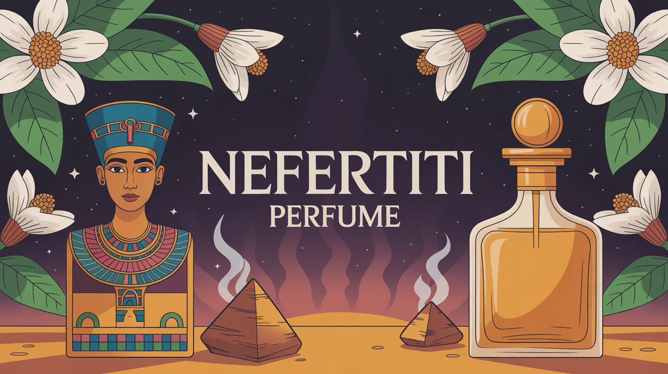 Flacon nefertiti perfume elegant dore et petales jasmin