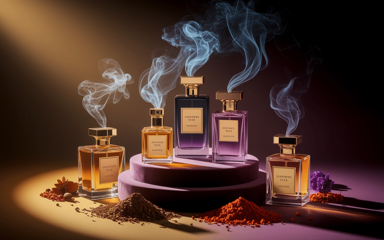 Collection Resala parfum niche sur présentoir velours