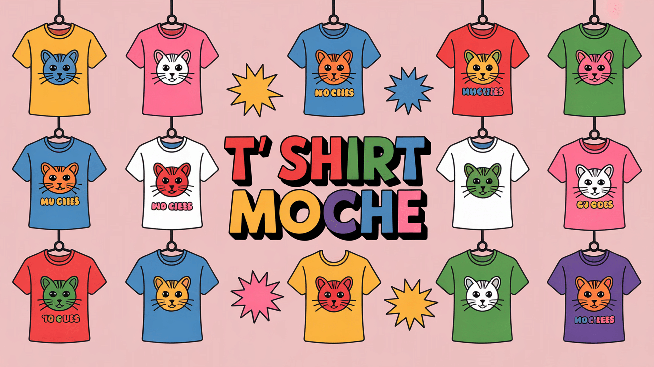 Collection de t shirt moche colorés et kitsch sur cintres