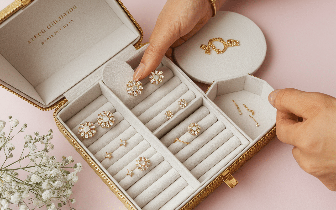 Entretien et rangement de bijoux en vermeil avec chiffon et loupe