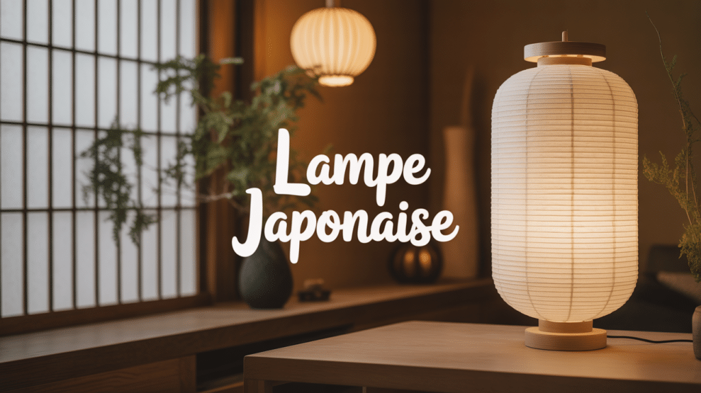 Lampe japonaise en washi sur table en intérieur zen