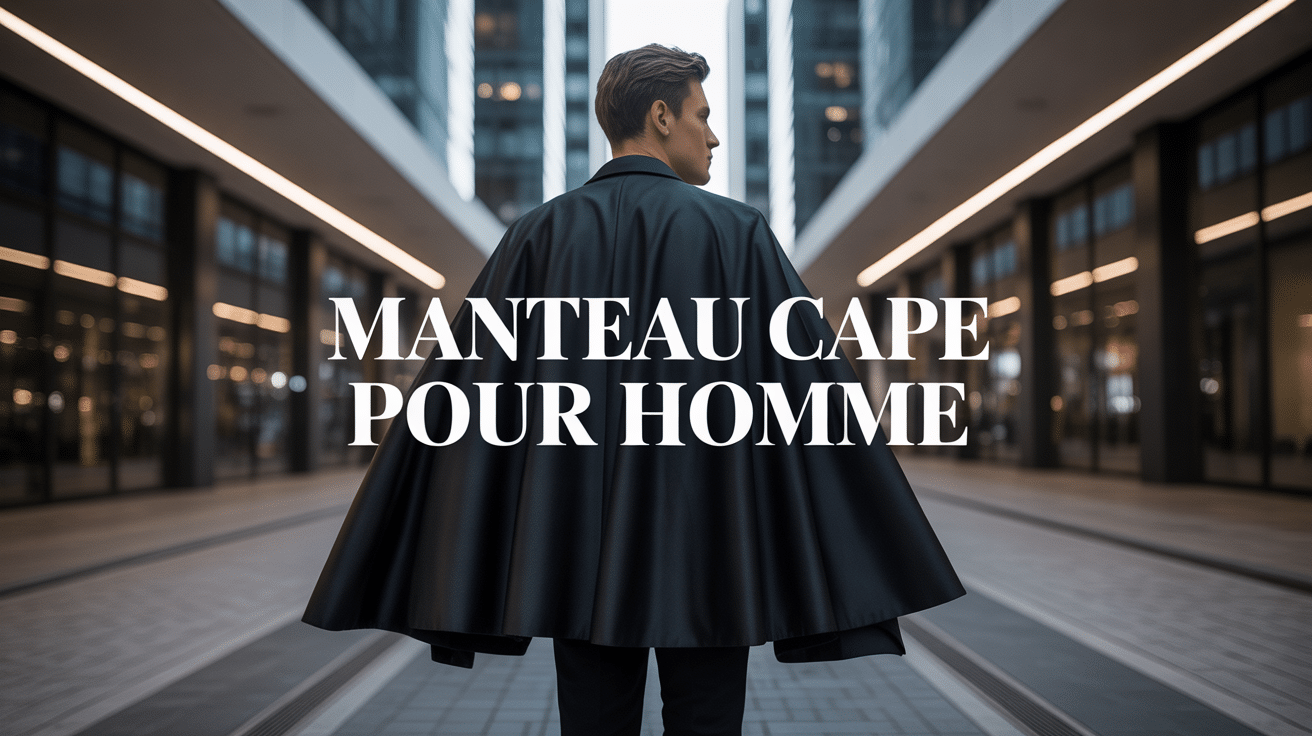 Homme portant manteau cape pour homme noir dans environnement urbain