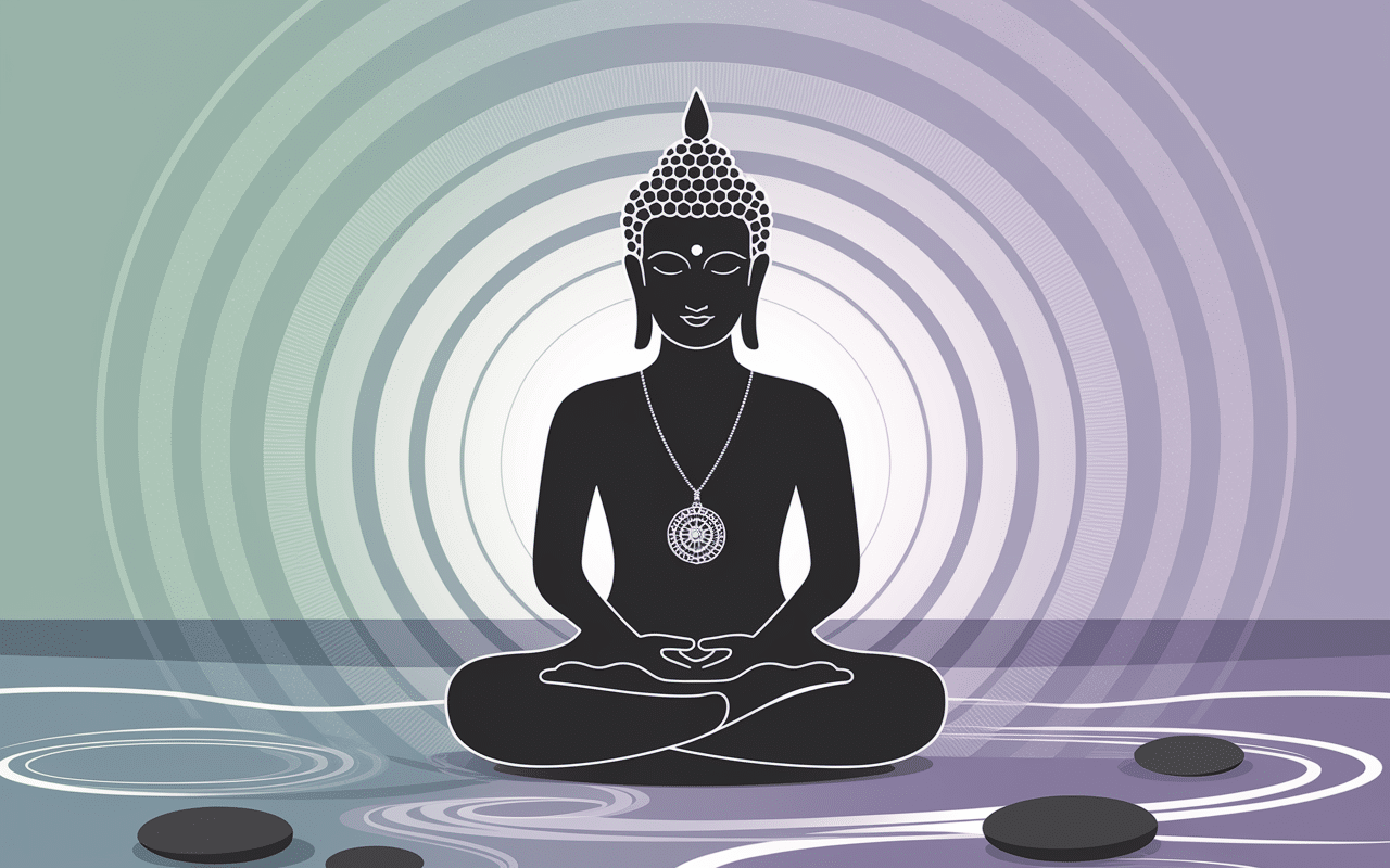 personne méditant avec pendentif bouddha