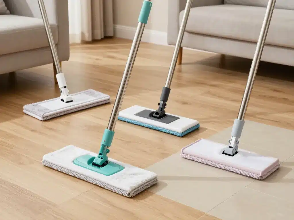 différents balais en microfibres sur sols variés