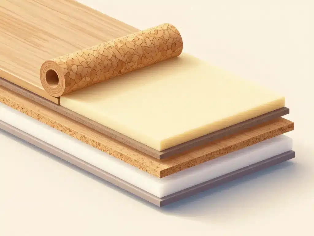 Coupe comparaison isolant phonique sol matériaux sous plancher