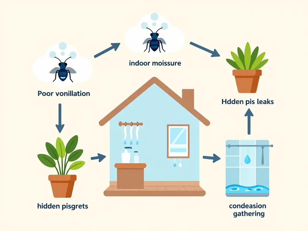 petite mouche d'humidité origine humidité ventilation arrosage fuites