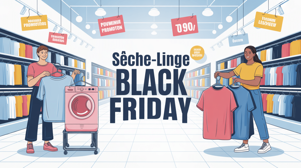Illustration seche linge Black Friday famille magasin