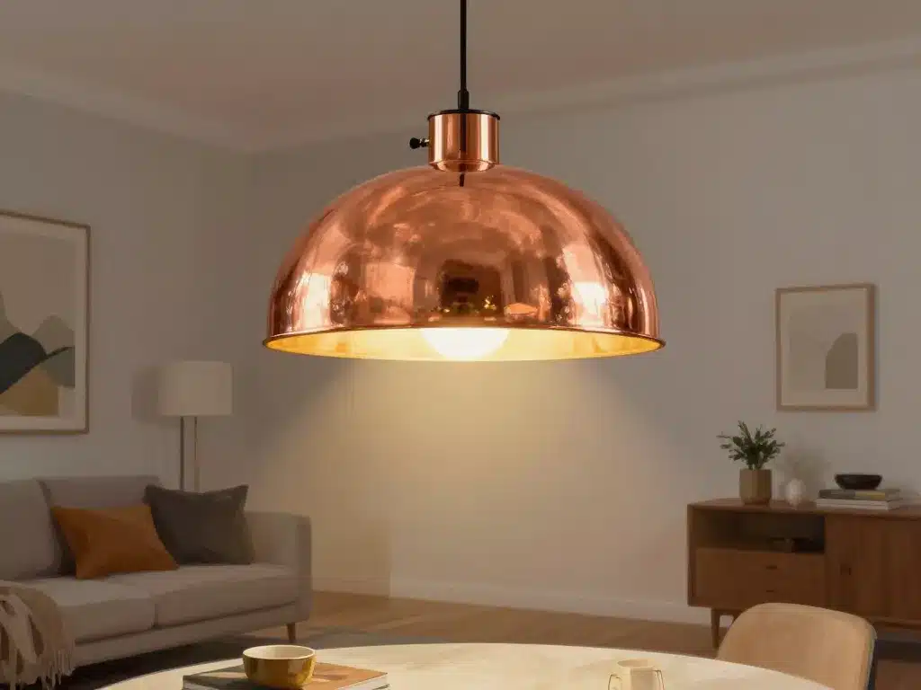 suspension cuivre effet lumineux salon design