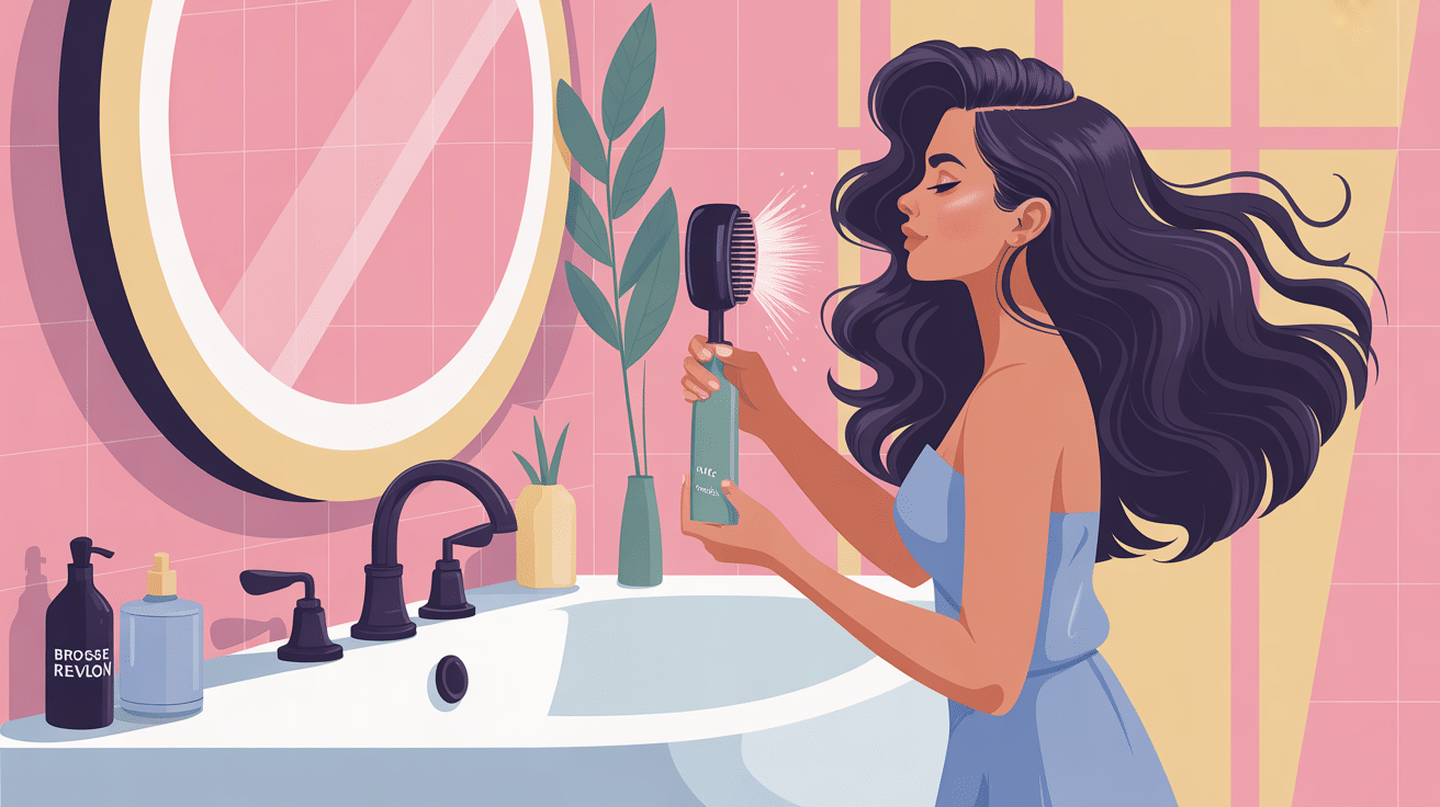 Femme utilisant une brosse Revlon moderne salle de bain