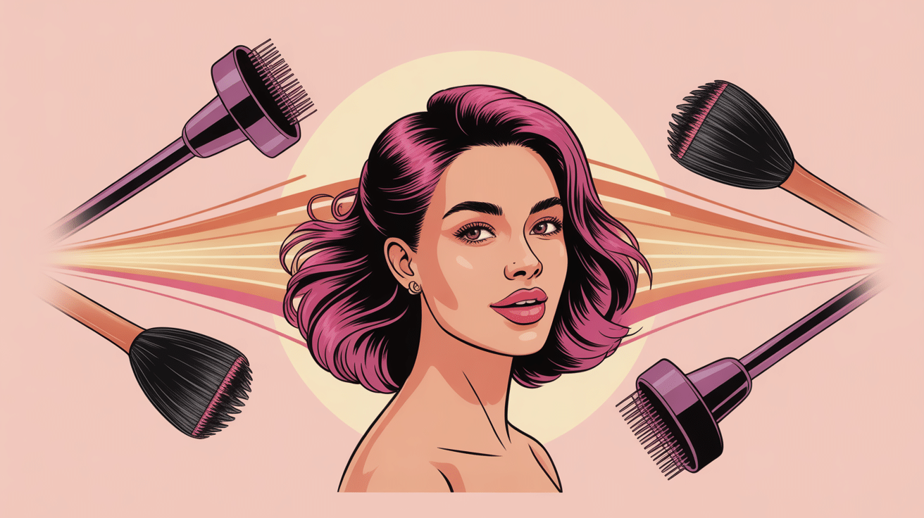 Brosse soufflante rotative stylisée avec cheveux brillants