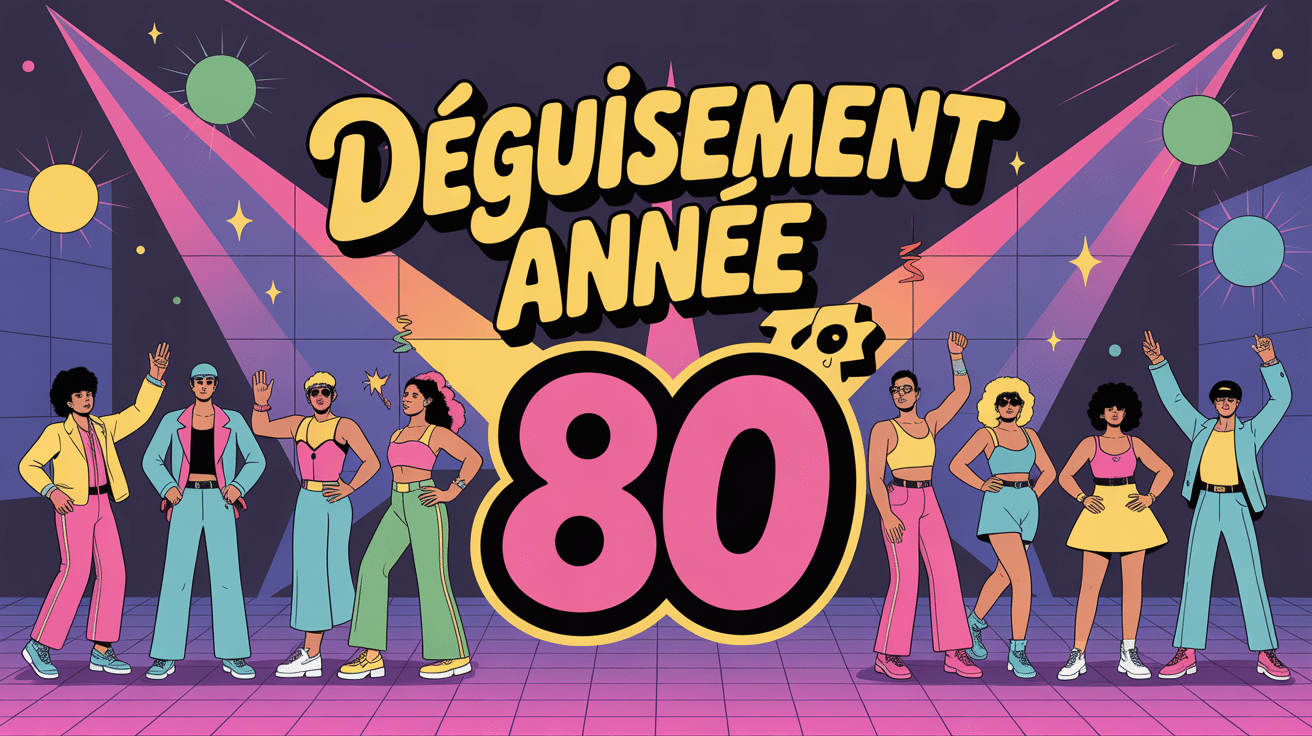 Illustration déguisement année 80 soirée costumes fluo et iconiques