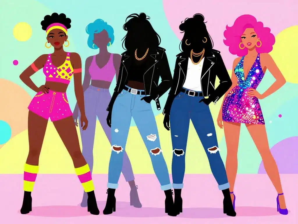 Silhouettes déguisement année 80 différents styles