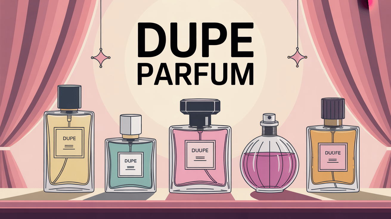 Illustration stylisée dupe parfum flacons modernes
