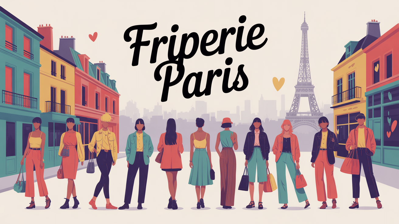 Illustration colorée de friperie Paris ambiance urbaine