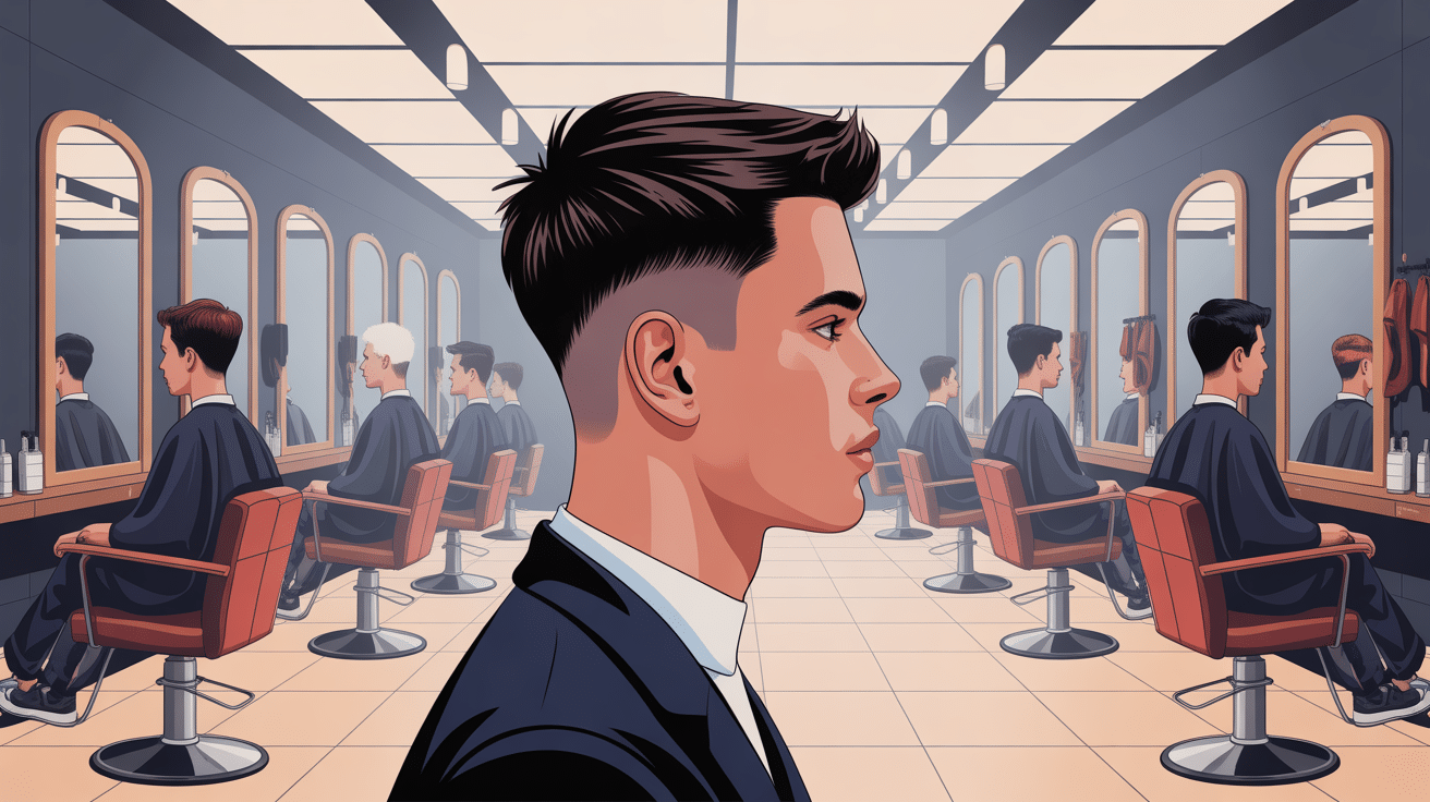 Illustration des tendances coupe homme court, dégradé, crop, buzz cut