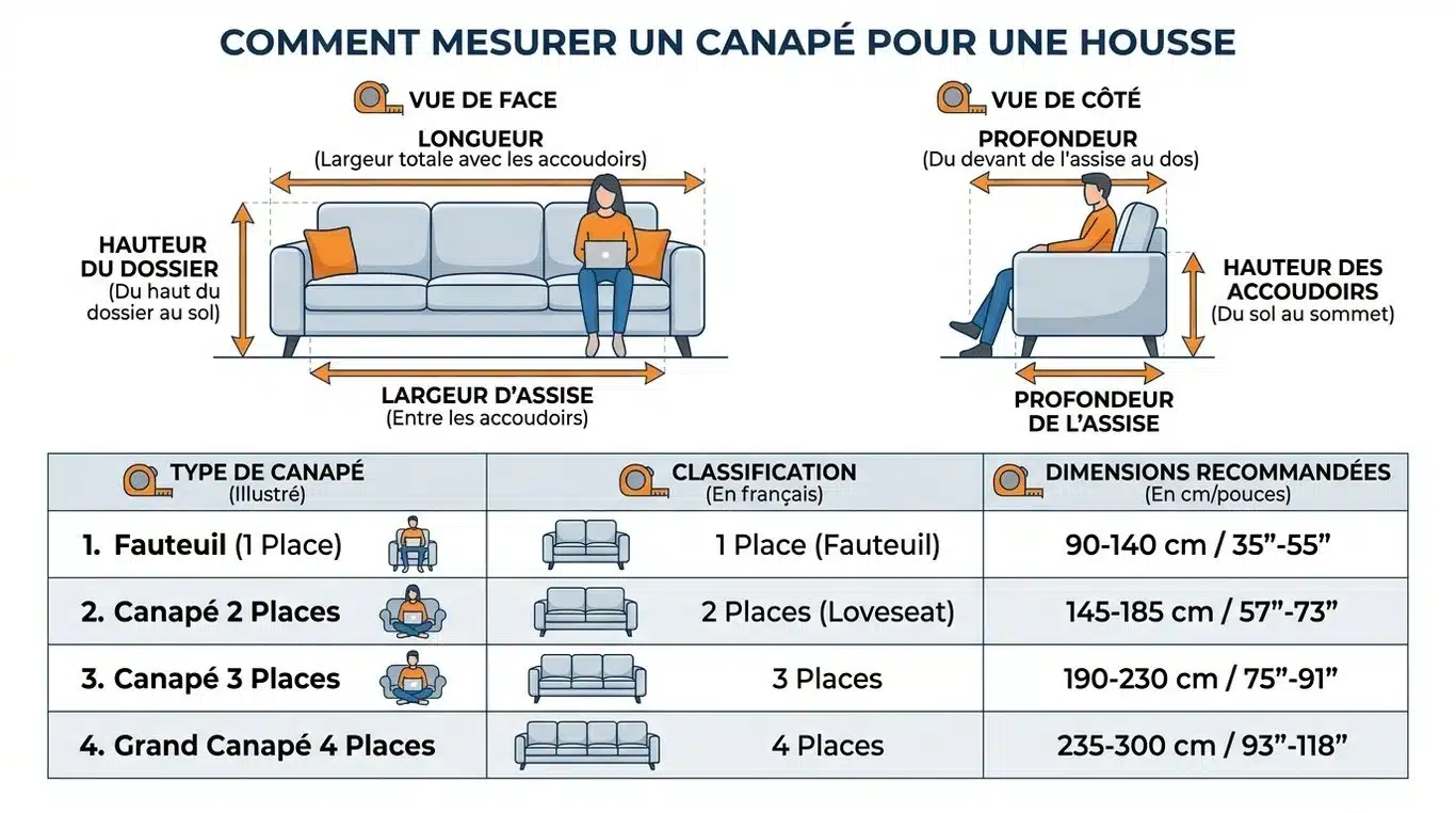 Infographie guide de mesure et choix de housse de canapé