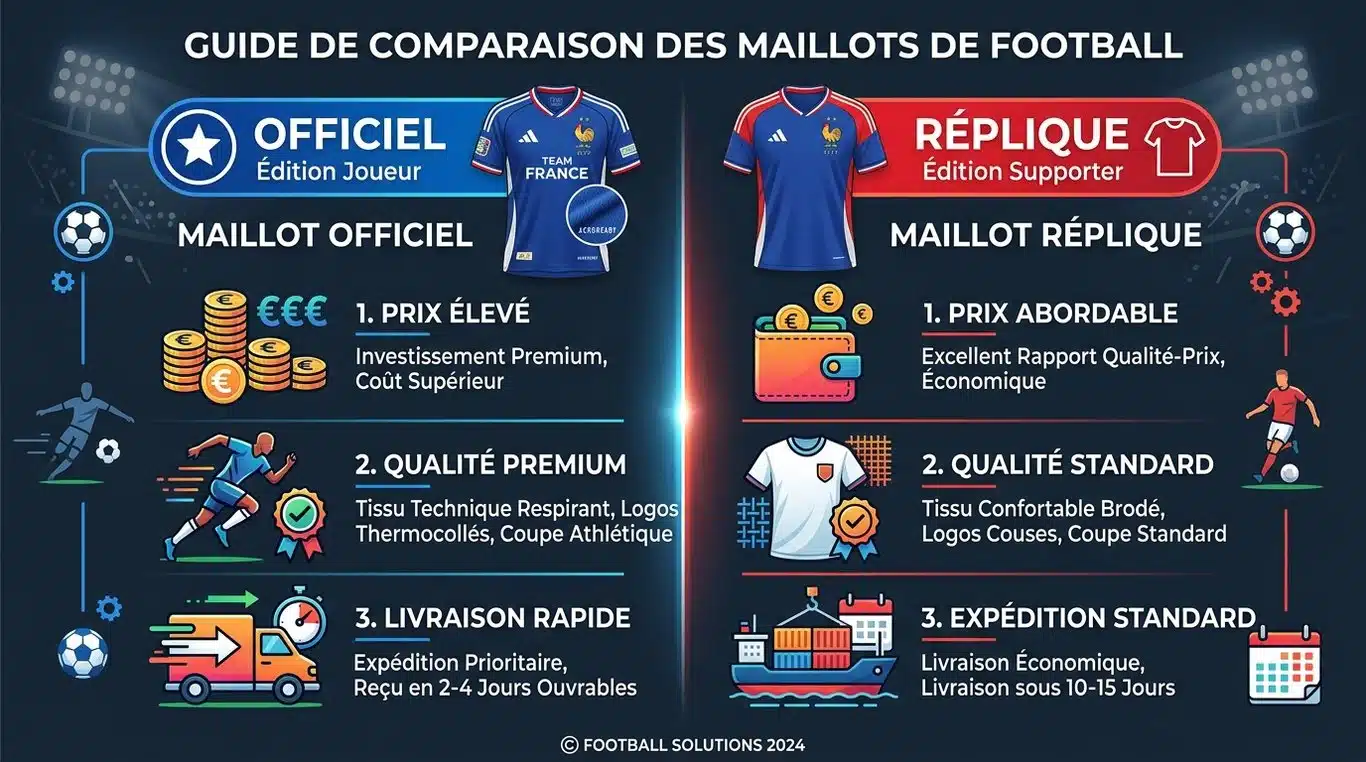 Infographie comparative : Maillot officiel vs Réplique