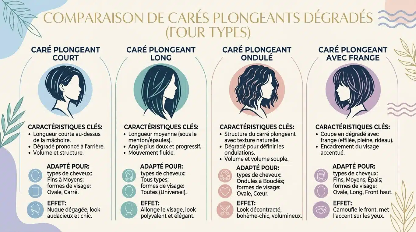 Infographie comparative des variantes de carré plongeant dégradé