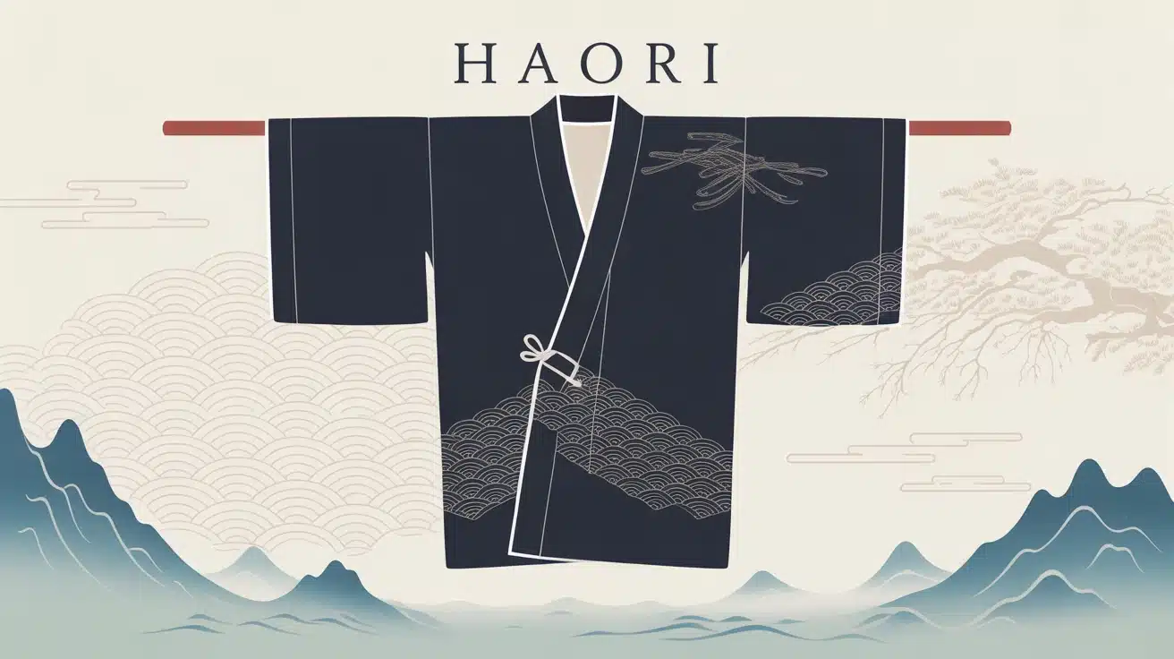 Illustration haori japonais traditionnel bleu marine noir or