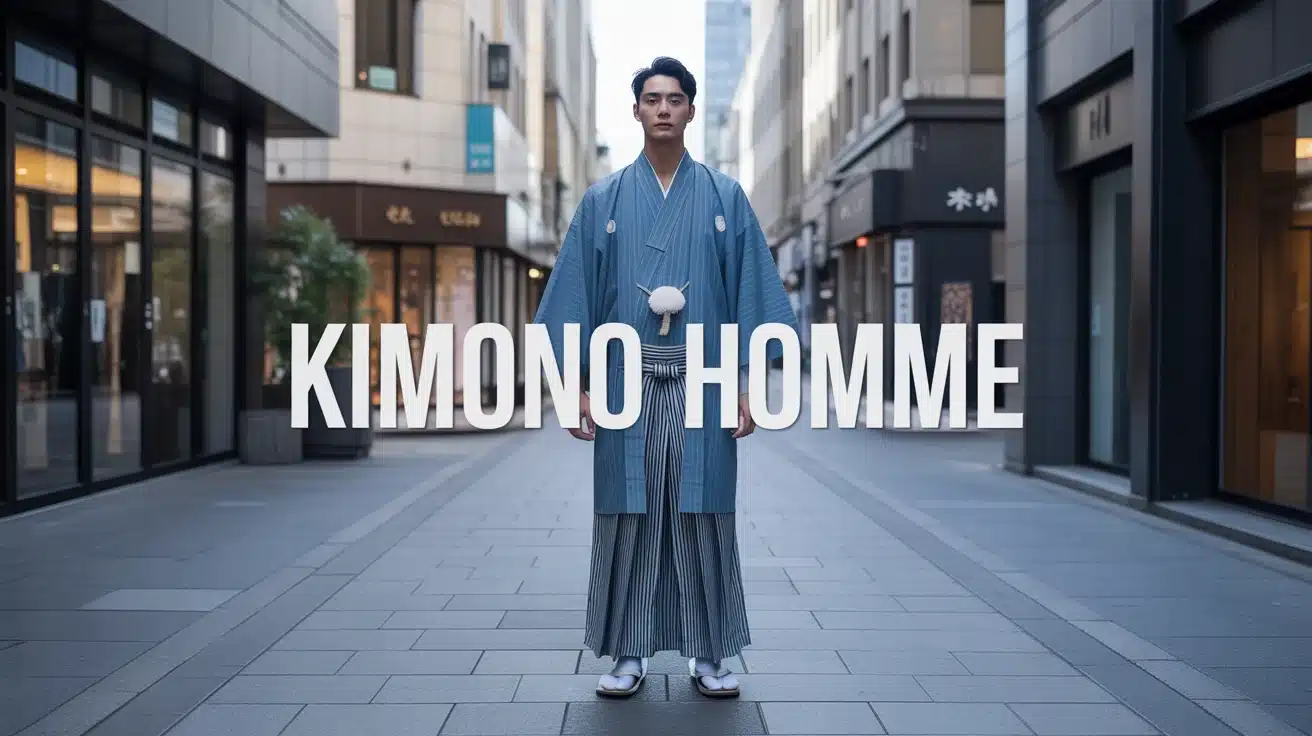 silhouette homme portant kimono homme haori moderne en milieu urbain