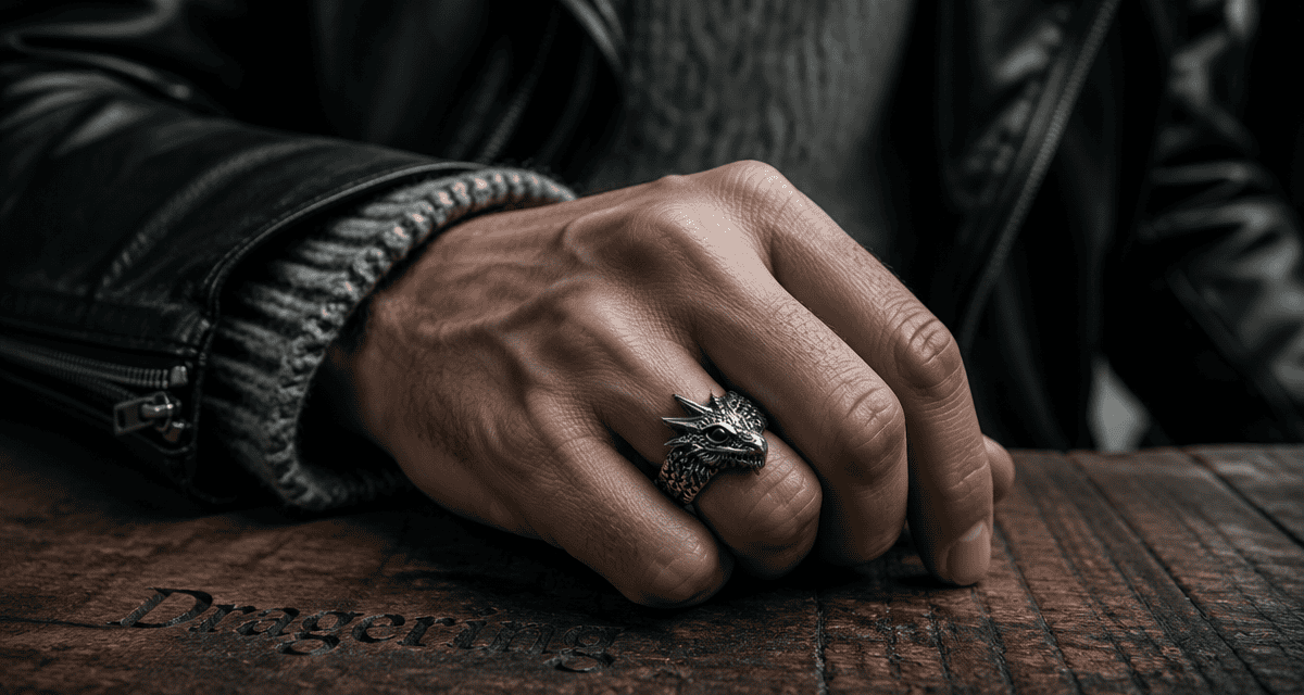 dragering anneau dragon argent sur main masculine