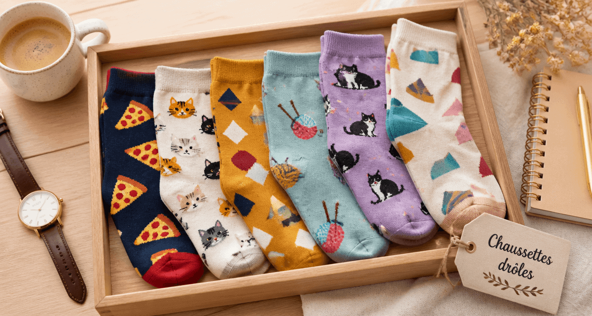 chaussettes drôles colorées sur plateau