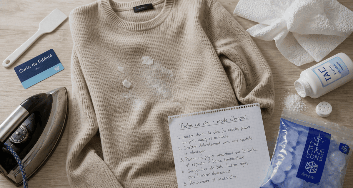 comment enlever de la cire sur un vêtement, pull beige tache cire, astuces