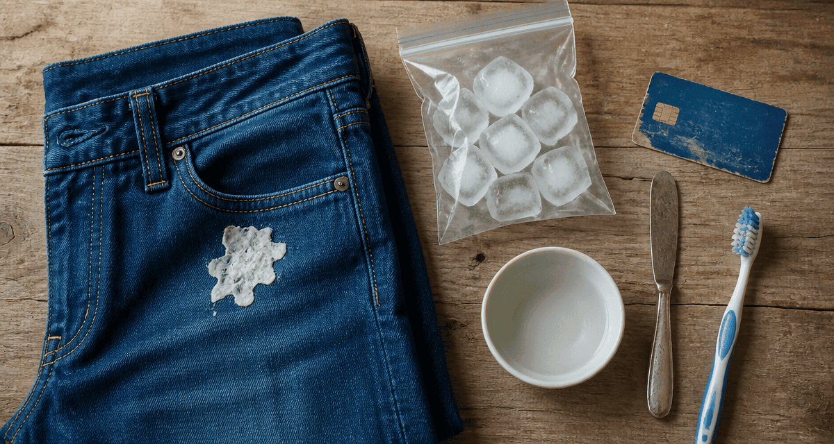 enlever du chewing gum sur un jean avec glaçons et outils