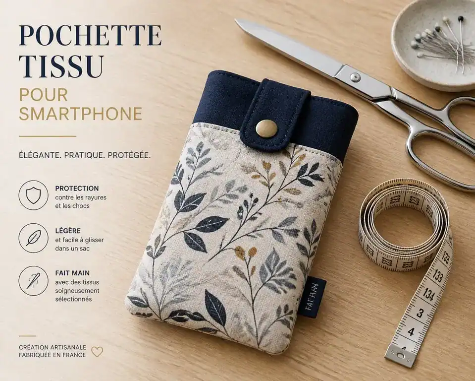 Pochette en tissu pour téléphone portable faite main, accessoire de protection DIY