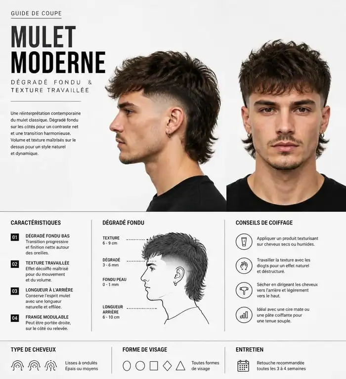 Coupe mulet moderne avec dégradé fondu et texture travaillée