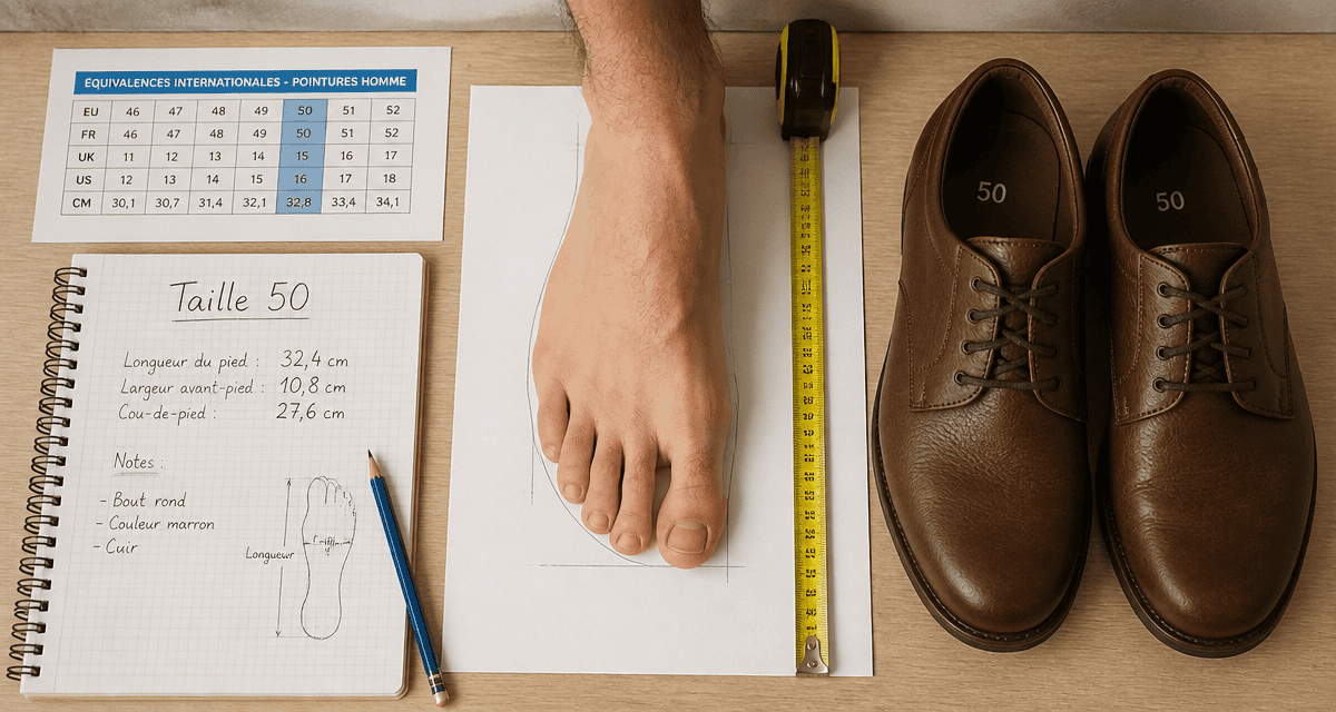 homme taille 50 prise mesure chaussures cuir brun
