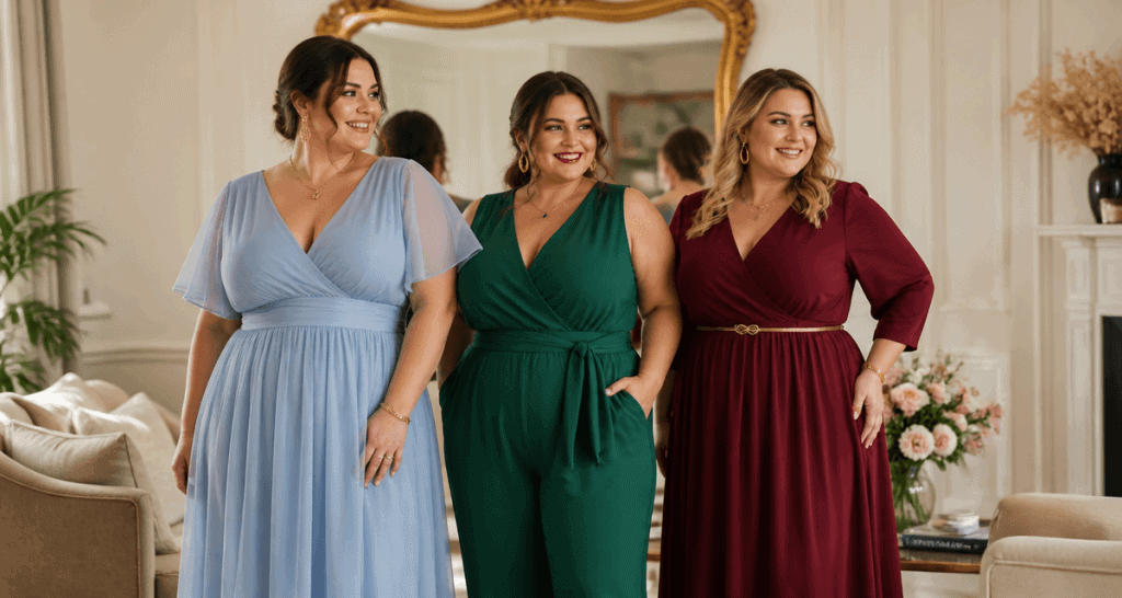 Robes habillées pour mariage grandes tailles portées par femmes rondes