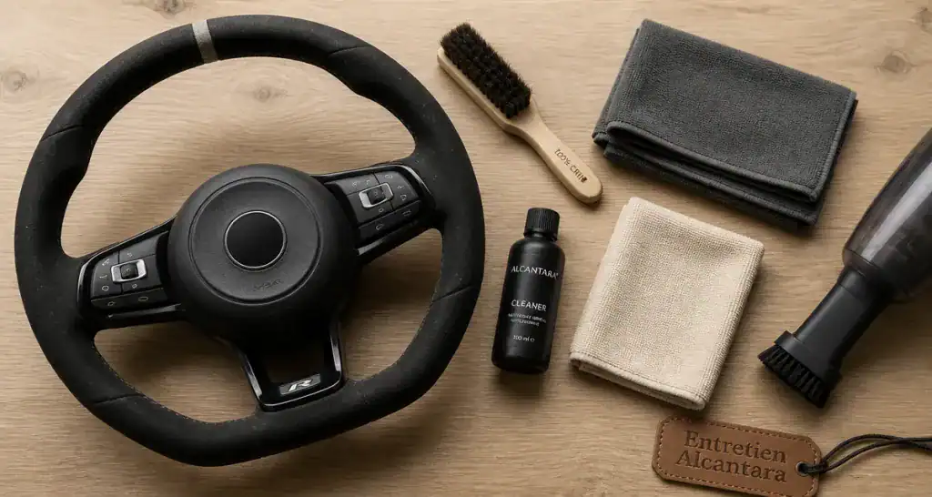 Alcantara nettoyage avec brosse, chiffon et aspirateur
