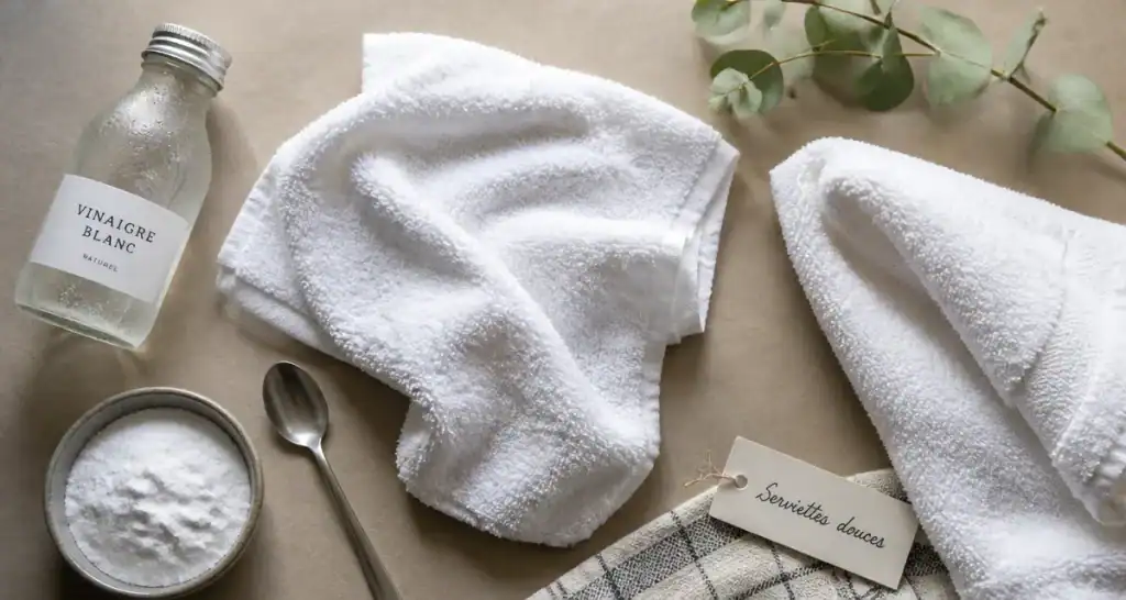 Serviettes de toilette moelleuse sans sèche-linge : vinaigre et bicarbonate